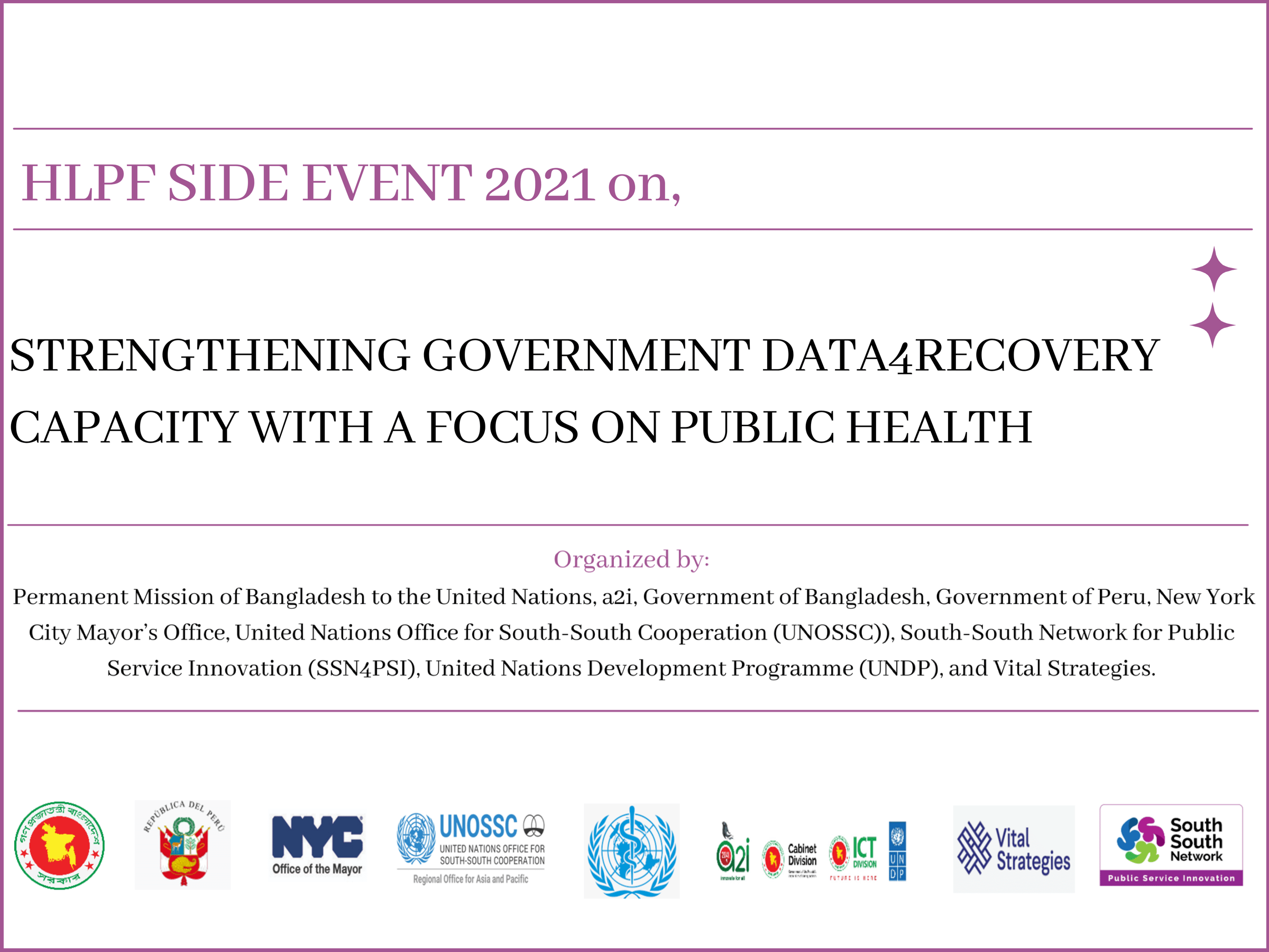 HLPF Side-Event: Strengthening Government Data4Recovery Capacity with a Focus on Public Health, 15 July 2021