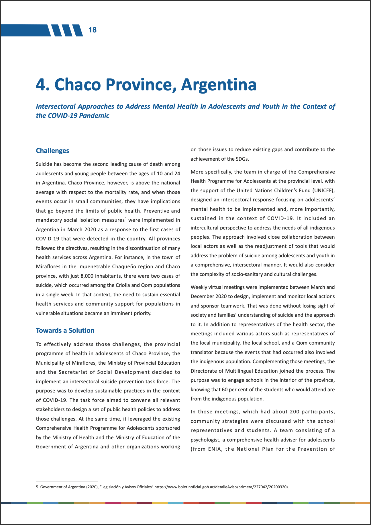 Intersectoral Approaches to Address Mental Health in Adolescents and Youth – Chaco Province, Argentina